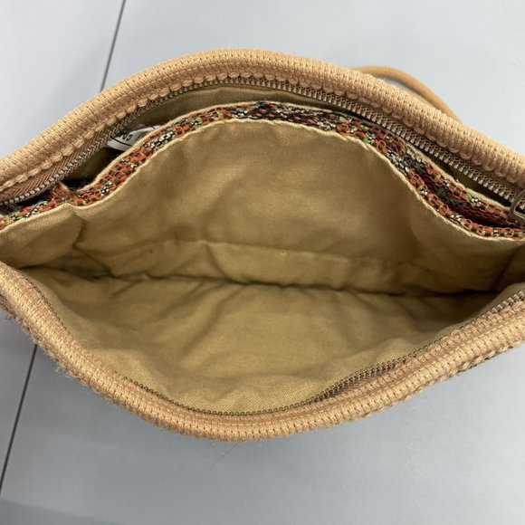 Vintage Carpet Bags Of America Shoulder Purse Zip Top Knit Boho Birds Tan Beige - Picture 11 of 16